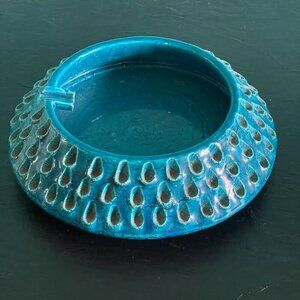 Aldo Londi Bitossi Lacrima Remini Blue Ceramic Ashtray Italy MCM Vintage RARE